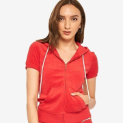 Juicy Couture Women Microterry Robertson Short Sleeve Jacket Rugby Rope M B4HP