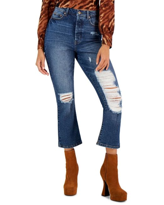Celebrity Pink Juniors' Ripped Cropped Kick Flare Jeans B4HP