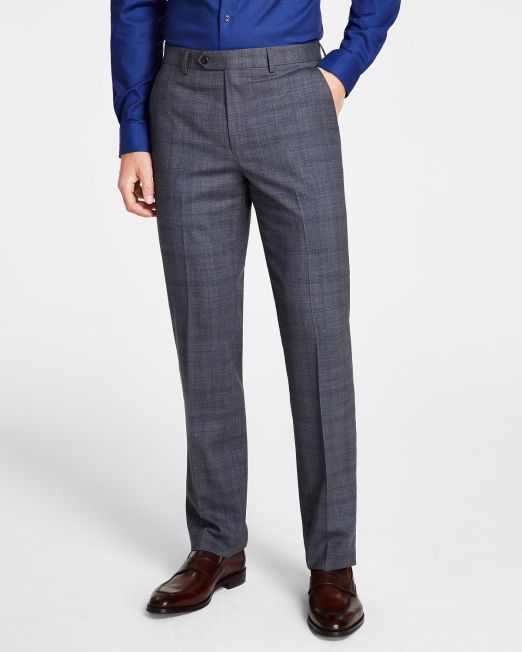 Michael Kors Men's Plaid Classic-Fit Wool-Blend Stretch Pants Gray B4HP $190
