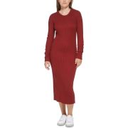 Calvin Klein Women’s Ribbed Long Sleeve Crewneck Side Slit Dress Syrah B4HP