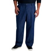 Haggar Men’s Big & Tall Stretch Denim Classic-Fit Pleated Pants Blue 44×30 B4HP