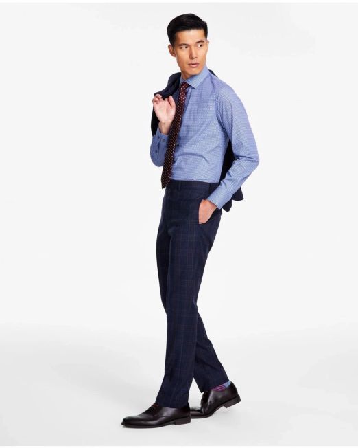 Tallia Men's Slim-Fit Berry Stripe Wool Suit Pants Blue 30x32 B4HP $175
