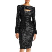 Aqua Women’s Black Sequined Keyhole Sheath Dress B4HP