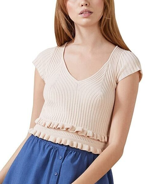 BCBGeneration Women's Peplum Sweater Top Cream Pink B4HP