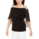 MSK Women's Rhinestone Capelet Cold-Shoulder Top Black Medium B4HP
