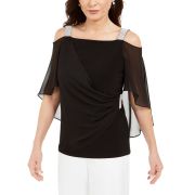 MSK Women’s Rhinestone Capelet Cold-Shoulder Top Black Medium B4HP