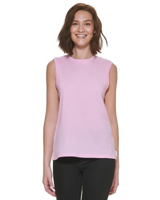 Calvin Klein Crewneck Sleeveless Cotton Top Pink Pulse XS B4HP