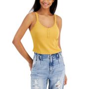 Hippie Rose Juniors’ Ribbed Henley Tank Top B4HP
