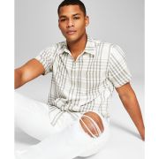 And Now This Men’s Plaid Woven Short-Sleeve Button-Up Shirt Grey S B4HP