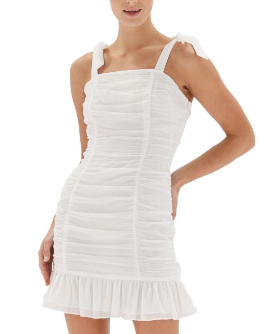 MINKPINK Little Darling Cotton Printed Ruched Dress White S B4HP