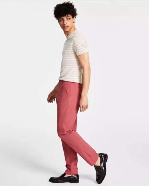Calvin Klein Men's Slim Fit Tech Solid Performance Dress Pants Pink 33x30 B4HP