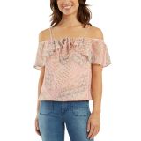 BCX Juniors' Ruffled Cold-Shoulder Top Blush Floral XL B4HP
