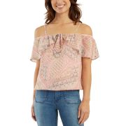 BCX Juniors’ Ruffled Cold-Shoulder Top Blush Floral XL B4HP