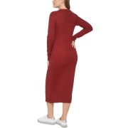 Calvin Klein Women’s Ribbed Long Sleeve Crewneck Side Slit Dress Syrah B4HP