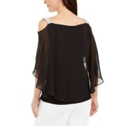 MSK Women’s Rhinestone Capelet Cold-Shoulder Top Black Medium B4HP