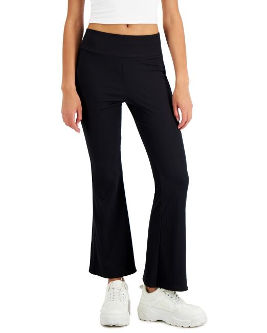 Derek Heart Juniors' Ribbed Flare-Leg Pants Black Beauty M B4HP