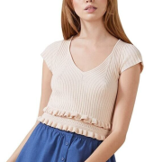 BCBGeneration Women’s Peplum Sweater Top Cream Pink B4HP