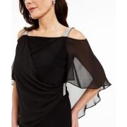 MSK Women’s Rhinestone Capelet Cold-Shoulder Top Black Medium B4HP