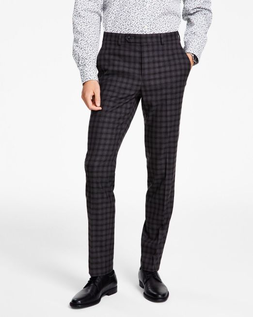 Bar III Men's Skinny-Fit Check Suit Pants Brown Check B4HP $175