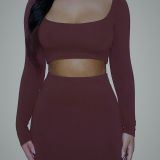 Naked Wardrobe Scooped Crop Top Burgundy B4HP