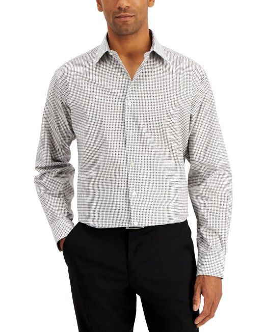Club Room Men's Regular Fit Check Print Dress Shirt M 15-15 1/2 B4HP