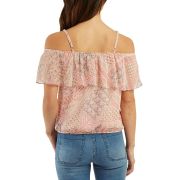 BCX Juniors’ Ruffled Cold-Shoulder Top Blush Floral XL B4HP