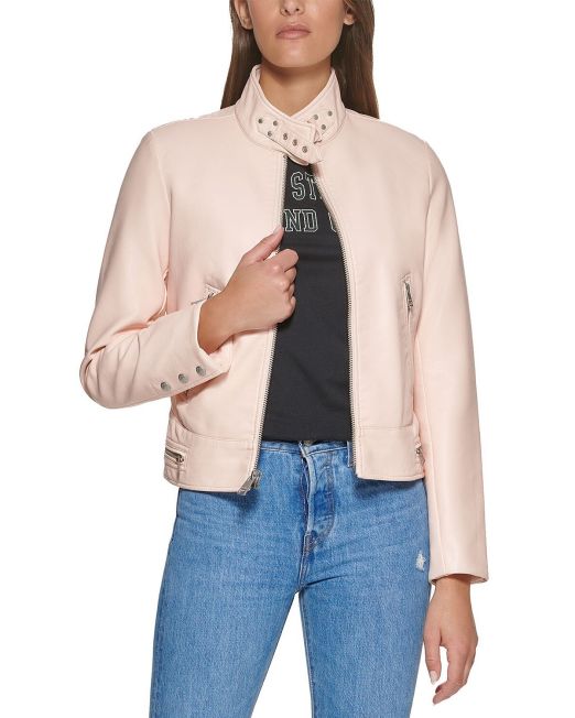 Levi's Women's Faux Leather Latch Collar Racer Jacket Biscotti S B4HP