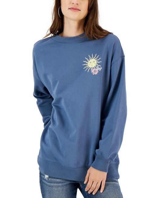 Rebellious One Juniors' Sun Tarot Graphic Sweatshirt Bluestone S B4HP