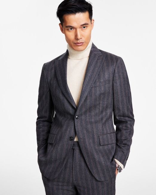 Tallia Men's Slim-Fit Stretch Pinstripe Suit Jacket Grey/Brown Pinstripe B4HP