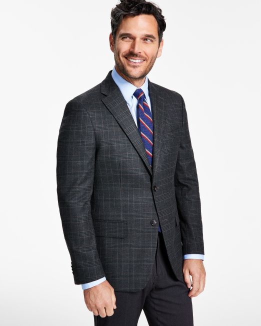 Tommy Hilfiger Men's Modern-Fit Plaid Sport Coat Olive/Brown 46R B4HP $295