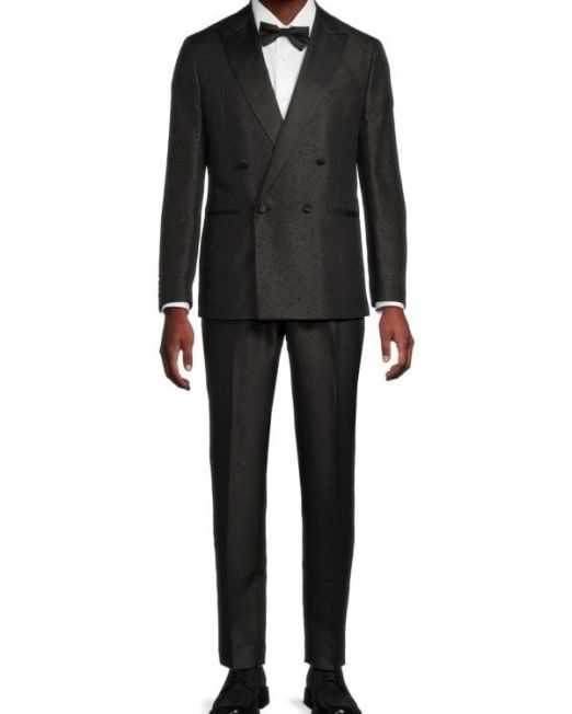 Karl Lagerfeld Men 2-Piece Tuxedo Modern Ft Suit Black Shimmer 36R/29W B4HP $495