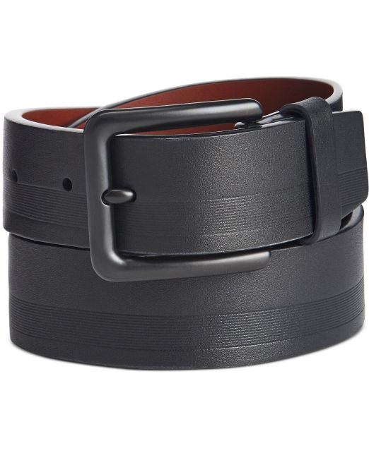 Original Penguin Men's Faux Leather Embossed Casual Belt Black B4HP