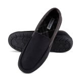 Haggar Men's Microsuede Slipper with Plaid Fleece Lining Black B4HP