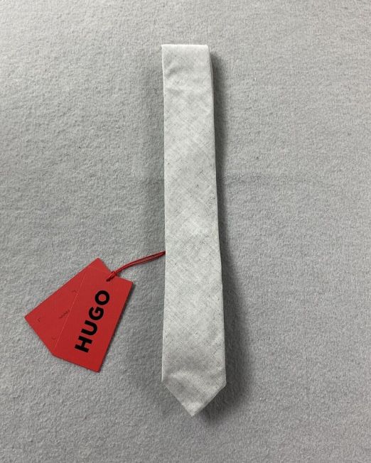 Hugo Boss Slim Neck Tie Grey Solid Linen Blend Made in Italy B4HP