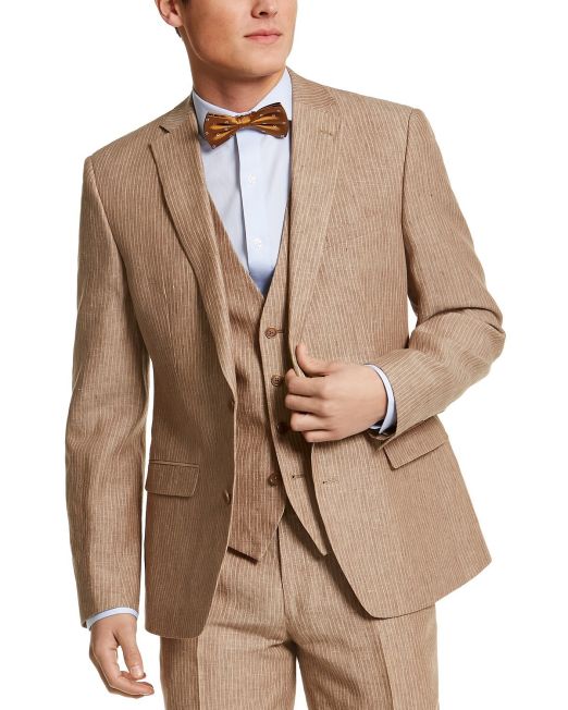 Bar III Men's Slim-Fit Linen Suit Jackets Tan Pinstripe 36R B4HP $360