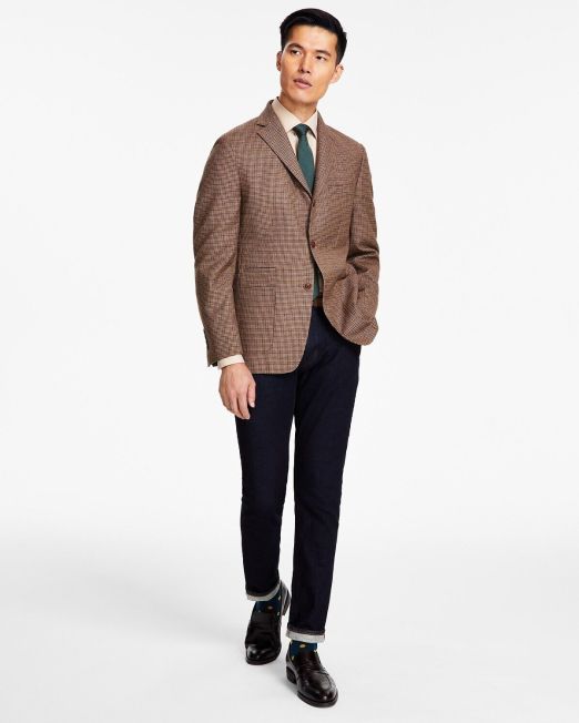 Tallia Men's Slim-Fit Wool-Blend Printed Sport Coat Charcoal/tan 48L B4HP $295