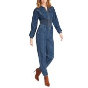 Steve Madden Women’s Nissa Smocked-Waist Denim Jumpsuit Acid Wash M B4HP $119