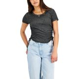 Crave Fame Juniors' Ruched-Side T-Shirt Black M B4HP