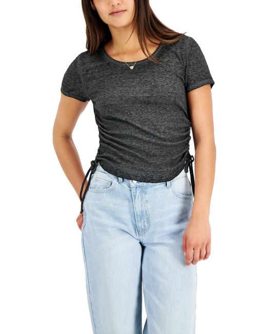 Crave Fame Juniors' Ruched-Side T-Shirt Black M B4HP