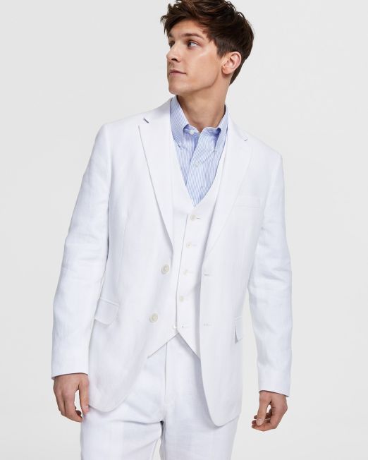 Tommy Hilfiger Men's Modern-Fit Flex Stretch Linen Suit Jacket White B4HP $360