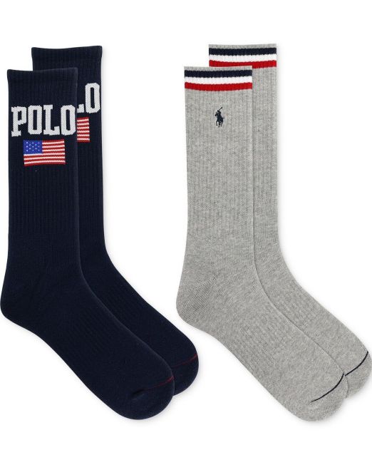 Polo Ralph Lauren Men's Athletic Americana Crew Sock, 2-Pack Size 10-13 B4HP