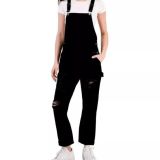 Tinseltown Rigid Ripped Overalls with Button Closures Black M B4HP