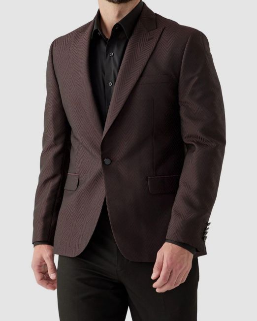 Karl Lagerfeld Paris Men Breasted Herringbone Modern Jacket Blazer Red B4HP $295