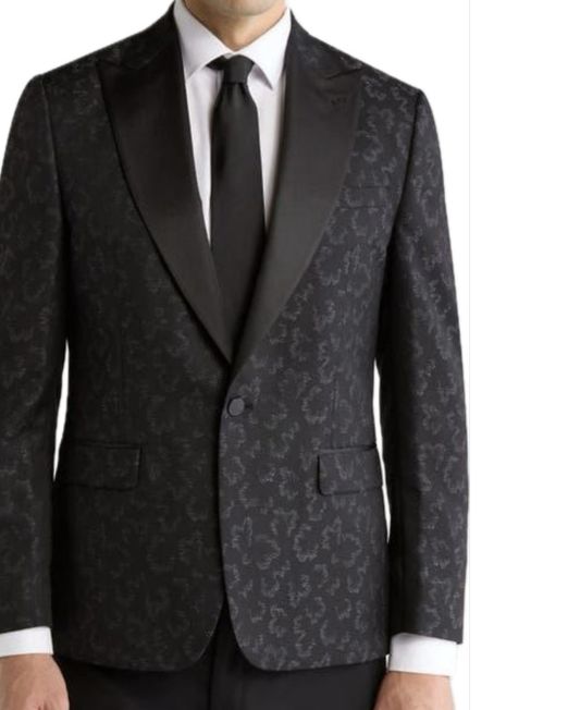 Karl Lagerfeld Printed Peak Lapel Formal-Fit Dinner Jacket Black B4HP $295