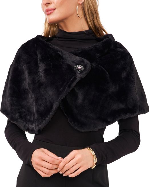 MSK Women's Faux-Fur Shrug Black B4HP