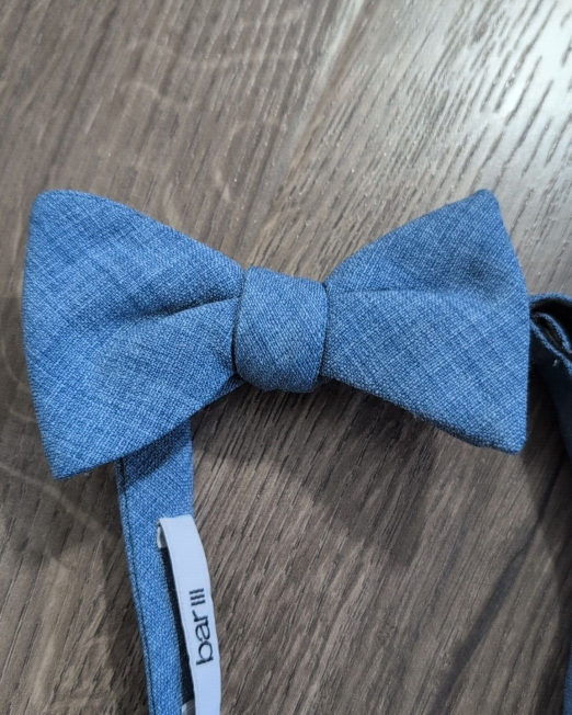 Bar III Men's Morden Solid Pre-Tied Bow Tie Blue Heather B4HP No Tags