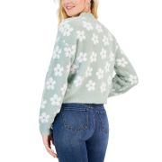 Crave Fame Juniors’ Balloon-Sleeve Eyelash Flower Cardigan Sage Combo L B4HP