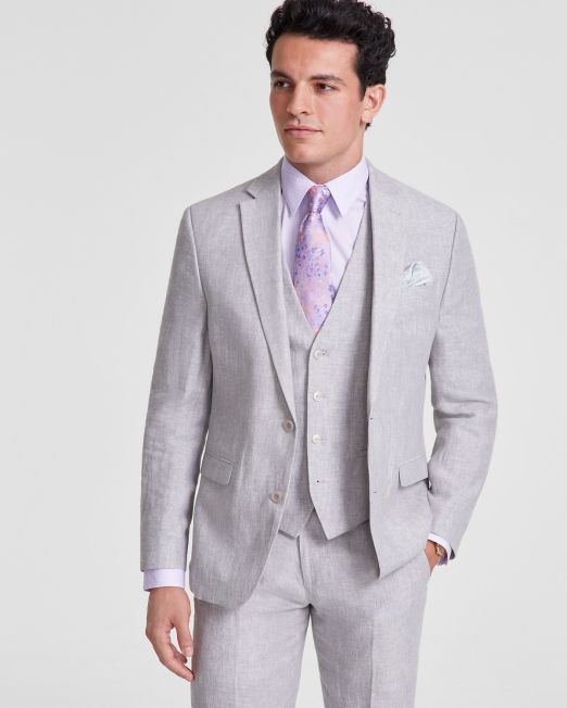 Bar III Men's Slim-Fit 100% Linen Suit Jackets Gray B4HP $360