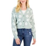 Crave Fame Juniors' Balloon-Sleeve Eyelash Flower Cardigan Sage Combo L B4HP