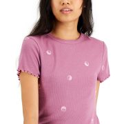 Rebellious One Juniors’ Embroidered T-Shirt Butterfly Ying Yang B4HP